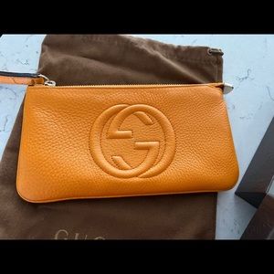 Authentic Gucci Orange Pebbled Leather Soho Wristlet